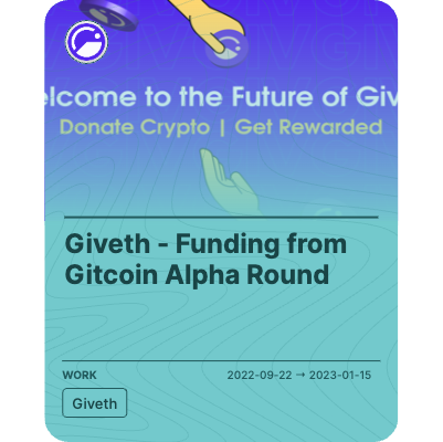 Giveth - Funding from Gitcoin Alpha Round